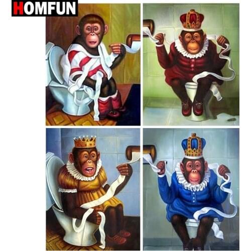 HOMFUN Full Square/Round Drill 5D DIY Diamond Painting "Cartoon toilet monkey"3D Diamond Embroidery Cross Stitch Home Decor Gift