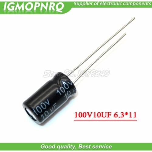 50PCS 100V10UF 6X11mm 6.3*11 10UF 100V Aluminum electrolytic capacitor