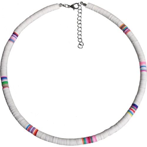 Bohemian Beach Colorful Clay Beaded Choker Boho Rainbow Polymer Clay Necklace Jewelry for Women Girls Adjustable T84A