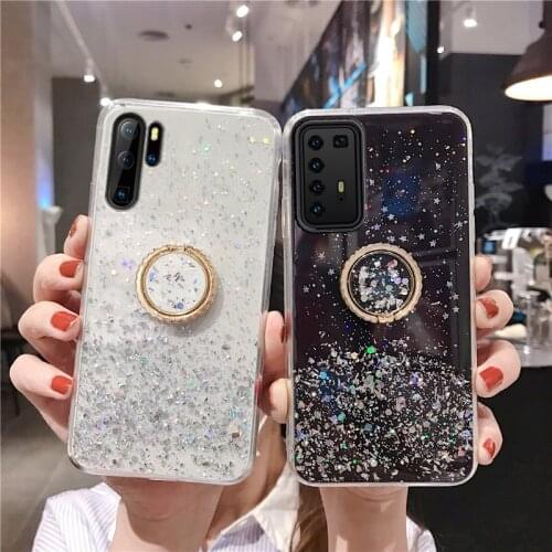 For Huawei P40 Pro TPU Cover For Huawei P8 P9 P10 Plus P30 P20 Lite 2019 P30 Pro P Smart Z Clear Starry Ring Stand Phone Case