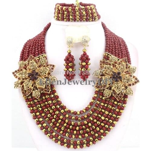 African style Statement necklace jewelry set African Beads Jewelry Set nigerian wedding bridal Crystal Beads Necklace Set W7731