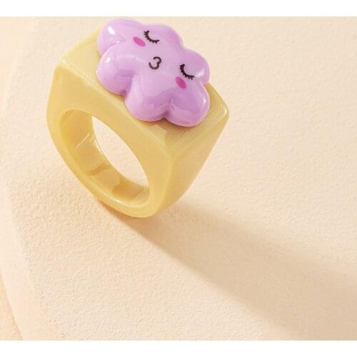 Korean Charms DIY Cloud Resin Rings For Women Cartoon Cute Harajuku Vintage Handmade Acrylic Rings Jewelry 90s Aesthetic Gifts