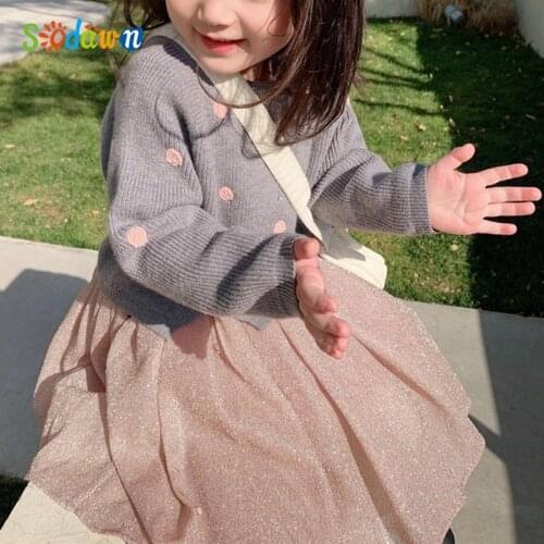 Sodawn Autumn Winter Girl Clothes Top+Mesh Skirt 2Pcs Knitted Sweater Suit Children Clothes Kid Clothes