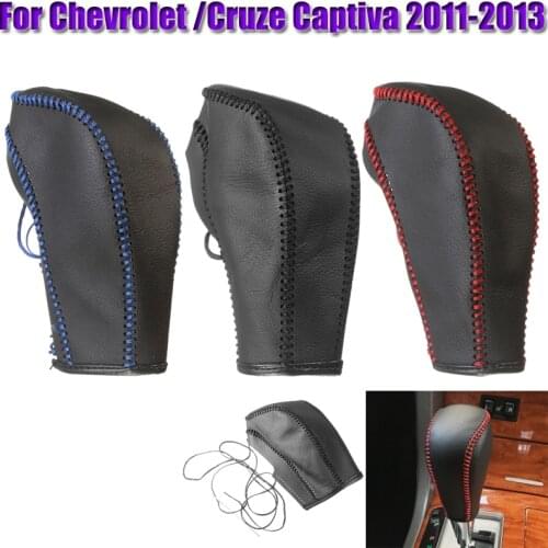 Leather Gear Shift Knob Cover Automatic Transmission Hand-stitched DIY Brake Cover For Chevrolet /Cruze Captiva 2011-2013