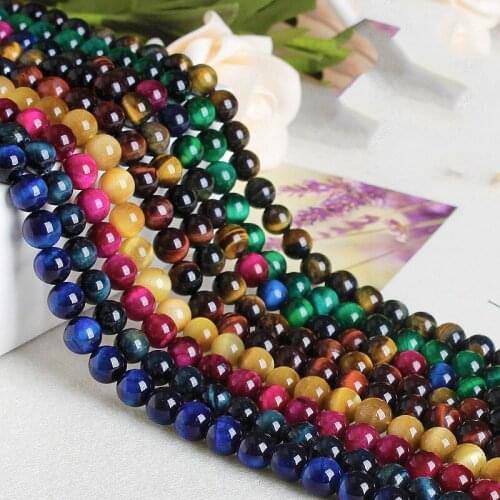 Round Colorful Tiger Eye Stone Beads lot 15" Strand 6mm 8mm 10mm 12mm Beads for Jewelry Making DIY Crafts Findings