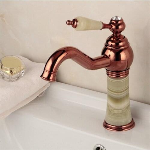 Basin Faucet Brass Bathroom Sink Mixer Tap Hot & Cold Faucet Deck Mounted Rose gold/gold Lavatory Tap Jade Water Crane Faucet