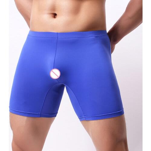 Men Ice Silk Boxer U Convex Pouch Panties Sexy Oil Shiny Lingerie Mans Underwear Snug Sheer Gay Wear Erotic Langeie Plus Size