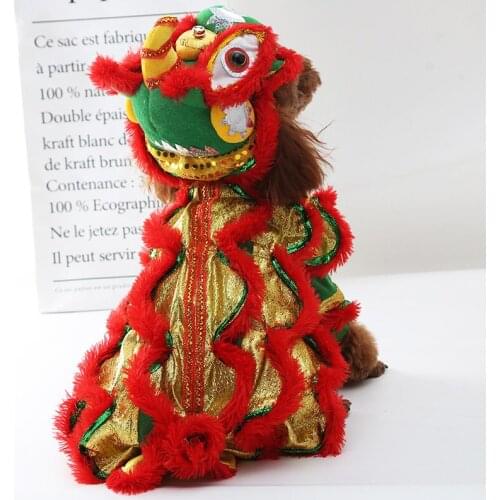New Years pet Chinese Cat lion dance poodle dog clothes pet costume cute funny lion dance