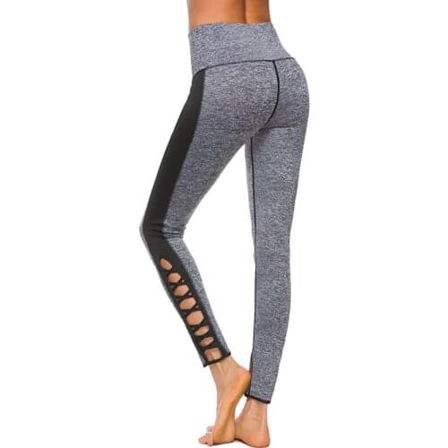 Womens New Running Pants Tights Side Striped Hole Sports Fitness Trousers