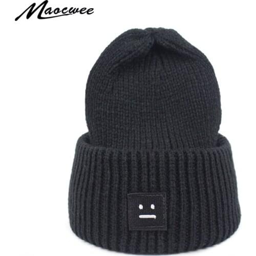 2020 New Style Winter Beanies Knitted Hat For Women Men Warm Skullies Beanies Smiley Face Hat Unisex Solid Color Cap Wool gorras