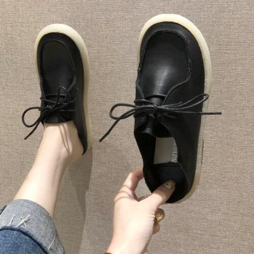 Flats British Style Oxford Shoes Women Spring Soft Leather Oxfords Flat Heel Casual Shoes Lace Up Womens Shoes Retro W33-44