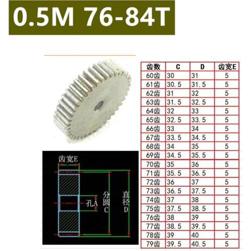Flat 45# steel 0.5 mold 76T 77T 78T 79T 80T 81T 82T 83T 84T teeth metal 45 steel gear