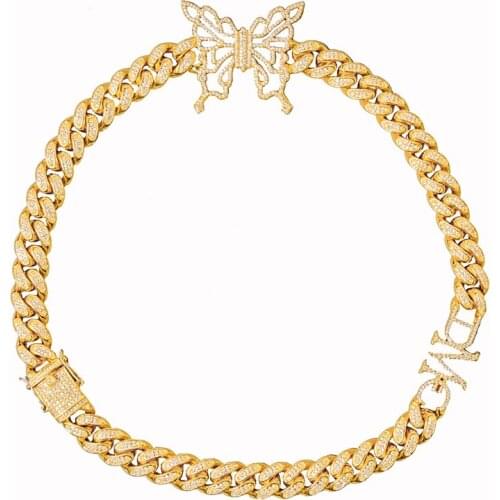 INS Hip Hop Fashion Butterfly Rhinestone Cuban Necklace Pendant Personality Short Bundi Clavicle Chain Jewelry Men Women Gifts