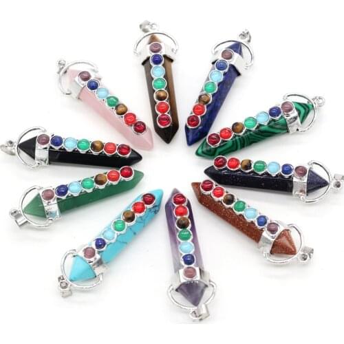 Natural Stone Pendants 7 Chakra Reiki Healing Agates Turquoises Amethysts Crystal Jades Stone Charms For Jewelry Making Necklace