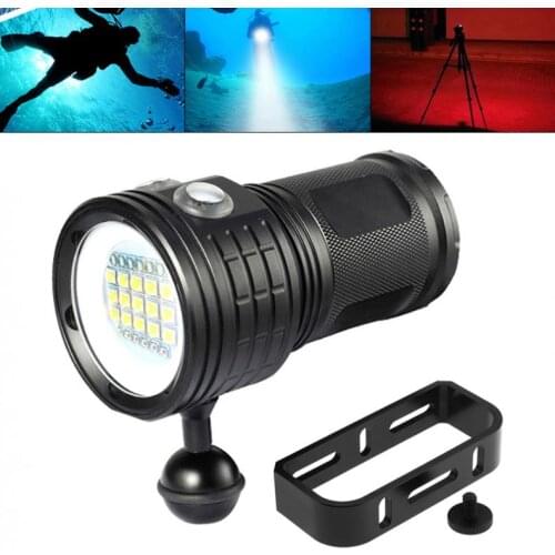 QX27 500W Fitteen 5050 White XML2 Six XPE Red R5 Six XPE Blue R5 LED Underwater 80m Diving Flashlight with Spherical Bracket