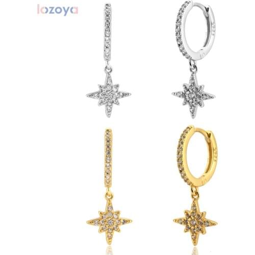 LOZOYA 925 Sterling Silver Gold 8.5mm Snowflower Piercing Ohrringe Drop Earring 2021 Rock Punk Luxury Fashion Pendiente Jewelry