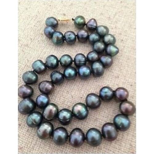 TAHITIAN 10-11MMSOUTH SEA BLACK BLUE PEARL NECKLACE 18inch