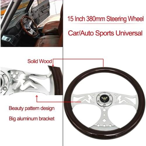 Universal Racing Wood Steering Wheel 15 Inch 380mm Bright Bracket Classic Solid Wooden Car Sport Steering Wheel 14Inch 350mm ABS