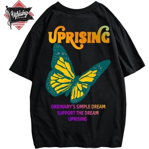 UPRISING Hip Hop Butterfly Print T Shirt Streetwear Cotton Graphic Tops Tees Men Harajuku Oversize Tshirt Short Sleeve T-shirt