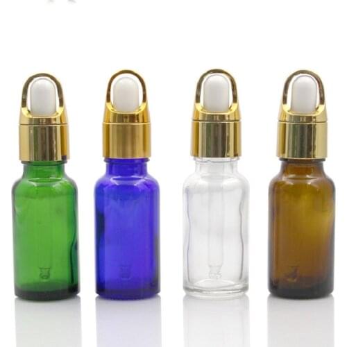 High Grade Dropper Bottle 20ml Glass Refillable Bottle Essential Oil Bottle Gold Cap White Rubber Head Cosmetic Containers Jar