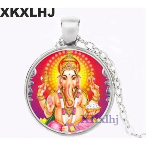 XKXLHJ Vintage Ganesha Statue Necklace India Ganapati Round Jewelry Vinayaka Religious Pendant Ball Chain Jewelry