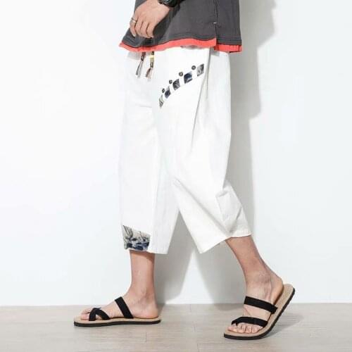 Japanese Kimono Pants Loose Seven-Point Trousers Japan Men Traditional Asian Clothing Yukata Style Cotton Linen Costume SL3888