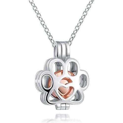 Pet Memorial Jewelry Cat Dog Paw Stainless Steel Cage Cremation Locket Necklace Hold Mini Urn For Ashes Keepsake Pendant