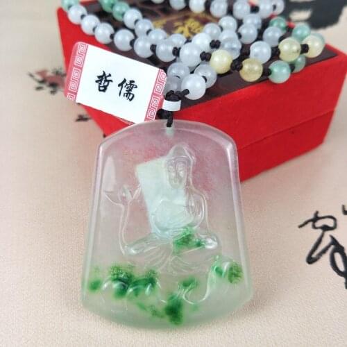 Zhe Ru Jewelry Pure Natural Jadeite Ice Bottom Green Lotus Guanyin Pendant Tricolor Jade Bead Pendant Chain Send A Certificate