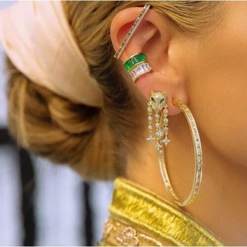 2021 Sparking Bling White Cz Stone Cute Animal Design Leopard Earrings With Tassel Spike Women Elegance Floating Charm Jewelry