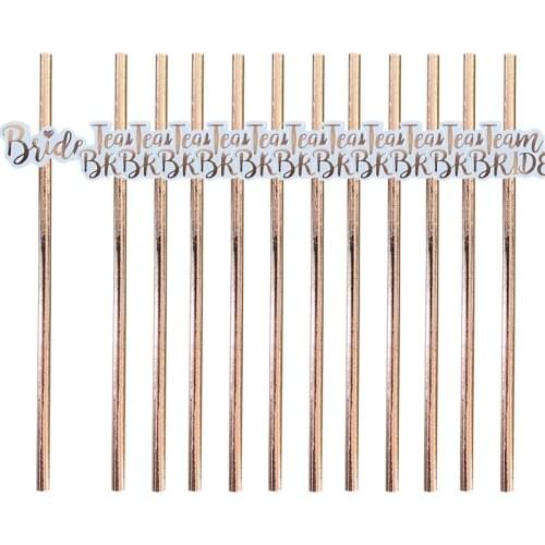 12Pcs Hen Party Rose Gold Straw Drinking Paper Straws Letter Bachelorette Wedding Favor Decoration Bride To Be Party Supplies