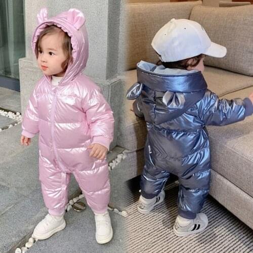2021 Fashion Infant Baby Boys Girls Winter Snowsuit Romper Hoodied Sequin Outwear 0-12 Month Baby Jumpsuit Down Coat Jacket