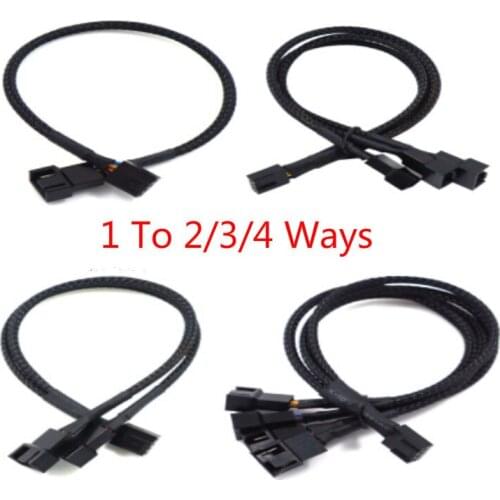 4 Pin Pwm Fan Cable 1 To 2/3/4 Ways Splitter Black Sleeved 27cm Extension Cable Connector 4Pin PWM Extension Cables