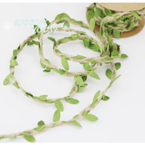 （5meters/rolll）Leaves hemp rope braided hazelnuts with green leaves Gardening home decor ropes Handmade wreaths