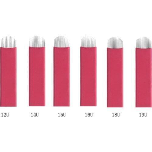500pcs NANO Red 0.18mm 12U 14U 15U 16U 18U 19U 21U Microblading Needles for Permanent Makeup Supplies Manual Eyebrow Blades