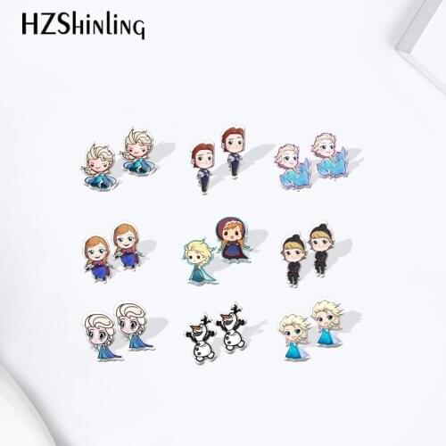Frozen Elsa Snow Queen Anna Olaf Cartoon Acrylic Stud Earrings Resin Epoxy Ear Jewelry