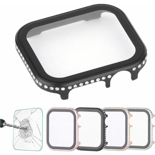 Diamond Aluminum Metal Hard Case+Tempered Film Screen Protector For Apple Watch Case Series 6 5 4 3 2 For iWatch 38/40/42/44mm