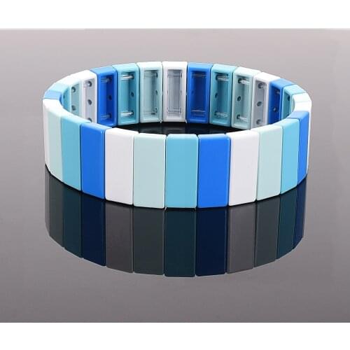 Blue Square Tila Tile Bracelet Enamel Beaded Bracelet Stacking Colorblock Rainbow Bracelet Army Bomb Bestfriends Gift for Mama