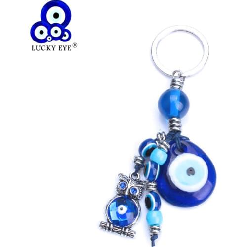 Lucky Eye Blue Evil Eye Glass Keychain Alloy Tassel Owl Key Hamsa Hand Car Keyring For Men Women Kid Jewelry EY1082