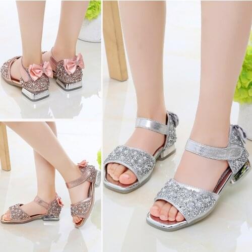 3 5 7 8 9 10 11 12 Years ChildrenS Rhinestone Shoes 2021 Summer For Little Girls Party Sandals Fashion Bow Kids Princess Shoes