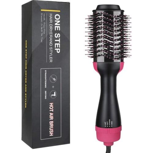 4 in 1 Hair Dryer Volumizer Brush One Step Negative Ion Straightening&Curling Styling Salon Electric Comb Modes Hot&Cool 4Plugs
