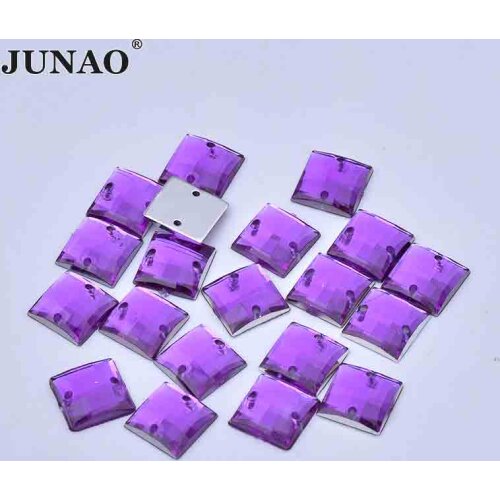 JUNAO 8mm 10mm Sewing Purple Color Square Crystal Rhinestones Flatback Acrylic Stones Sew On Crystals Beads for Dress Jewelry