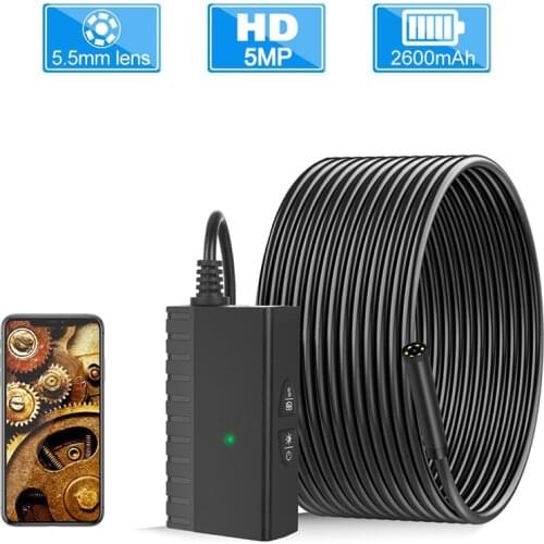 5.5MM 5.0MP Wifi Endoscope Camera IP68 Waterproof Inspection Snake Camera Built-in 2600mAh Chargeable Battery For Android/IOS