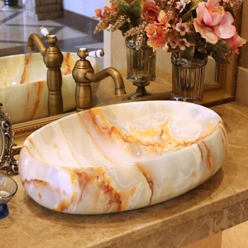 Oval Imitation Marble Ceramic Art Basin Sinks Counter Top Wash Basin Vessel Sinks vanities china washing basin bathroom sink