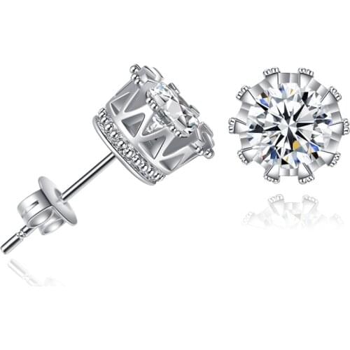 Classic Zircon Crystal Rhinestone Stud Earrings Metal Crown Women Fashion Jewelry