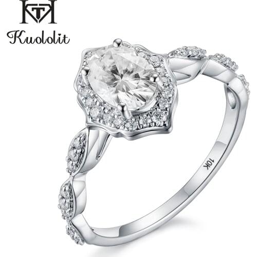 Kuololit 1ct Oval natural moissanite Ring for Women Solid 10K white Gold Ring VVS D Solitaire Engagement Anniversary Wedding
