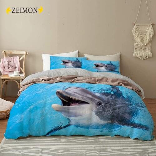 ZEIMON Ocean Dolphins Bedding Set Printed Duvet Cover King Queen Size Cartoons Quilt Cover Comforter Cover 2/3Pcs Bedclothes