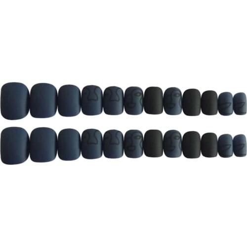 24x Beauty Artificial False Nail Tips Cosplay Press On Coffin Nail Dark Blue