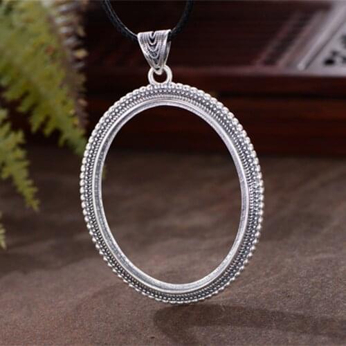 Pendant Blank (38x48mm Oval Blank) Antique Style Thai Sterling Silver Oval Cabochon Pendant Setting Pendant Base P236B