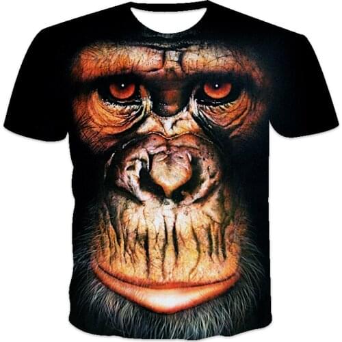 Best-selling new mens T-shirt loose clothes retro short-sleeved fashion animal gorilla print O-neck mens T-shirt