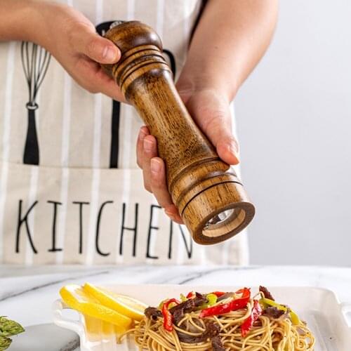 2PCS Manual Mill Salt and Pepper Mills Solid Wood Pepper Mill with Strong Adjustable Ceramic Grinder 8" cruet kitchen tool